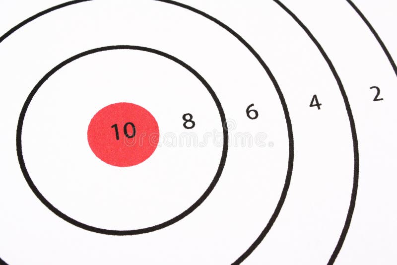Shooting Target Bullseye. Close up of a shooting target with a red bullseye and a maximum score of ten stock image Shooting Target Bullseye. Close up of a shooting target with a red bullseye and a maximum score of ten stock image