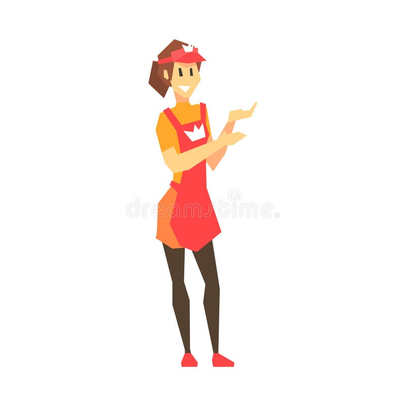Shop assistant or seller in red uniform. Supermarket personnel colorful character vector Illustration vector illustration Shop assistant or seller in red uniform. Supermarket personnel colorful character vector Illustration vector illustration