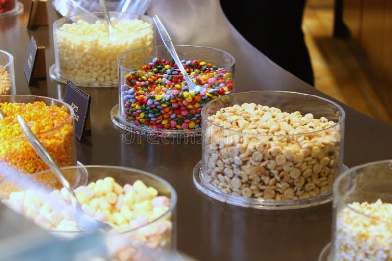 Containers of Toppings for Ice Cream Bar Stock Image - Image of merchino,  glass: 138059783