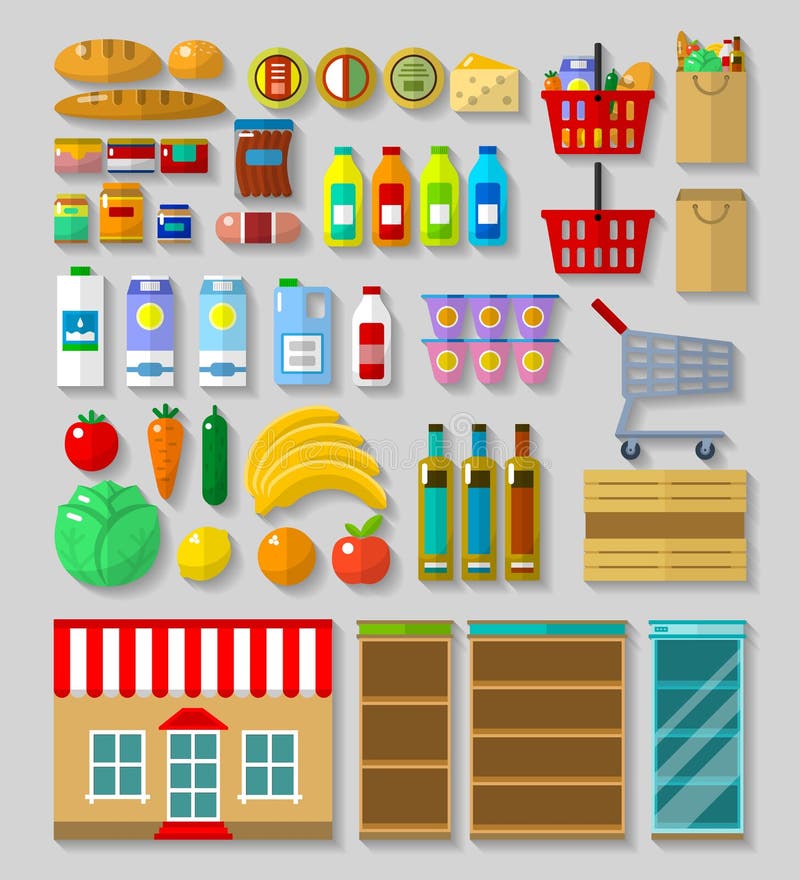Shop, supermarket set vector illustration Shop, supermarket set vector illustration