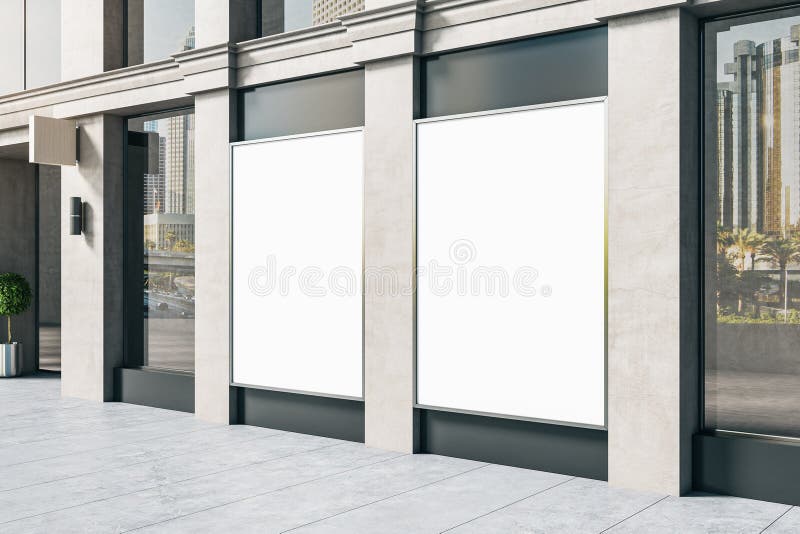 Blank Posters on Bus Stop on City Street, Mock Up Stock Illustration
