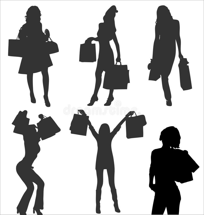 Shopping woman person bag silhouette vector fashion girl illustration female beauty young black lady adult customer model shop art