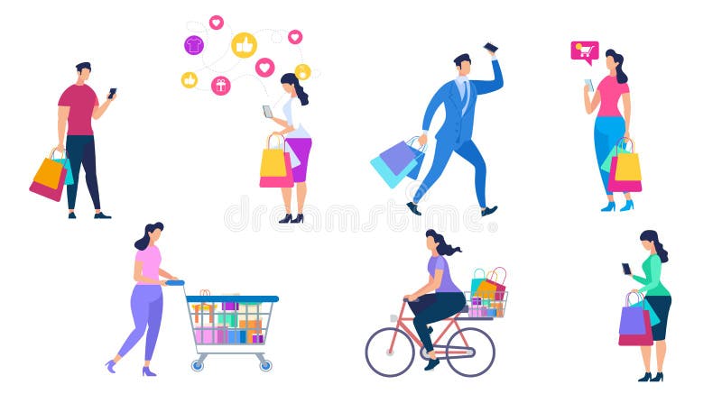 Shoppa folkupps?ttningen som isoleras p? vit bakgrund vektor illustrationer Shoppa folkupps?ttningen som isoleras p? vit bakgrund vektor illustrationer