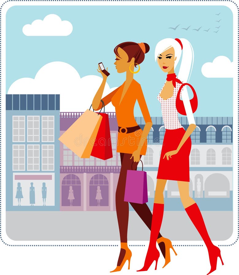 Tjejer som shoppar royaltyfri illustrationer