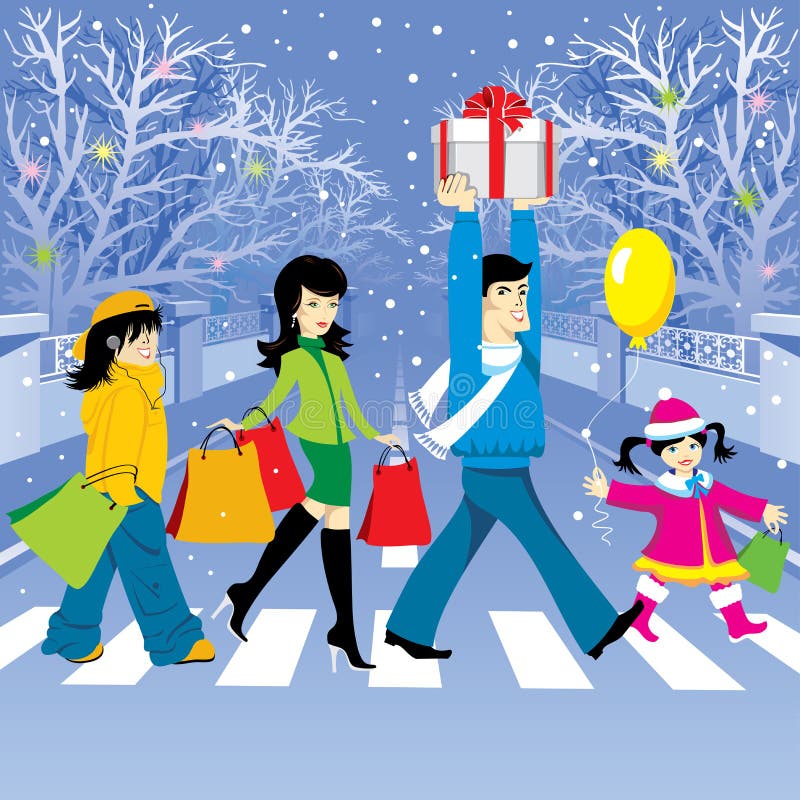Julshopping royaltyfri illustrationer