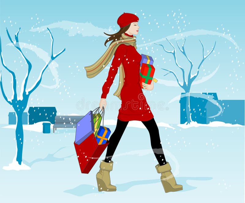 Julshopping vektor illustrationer