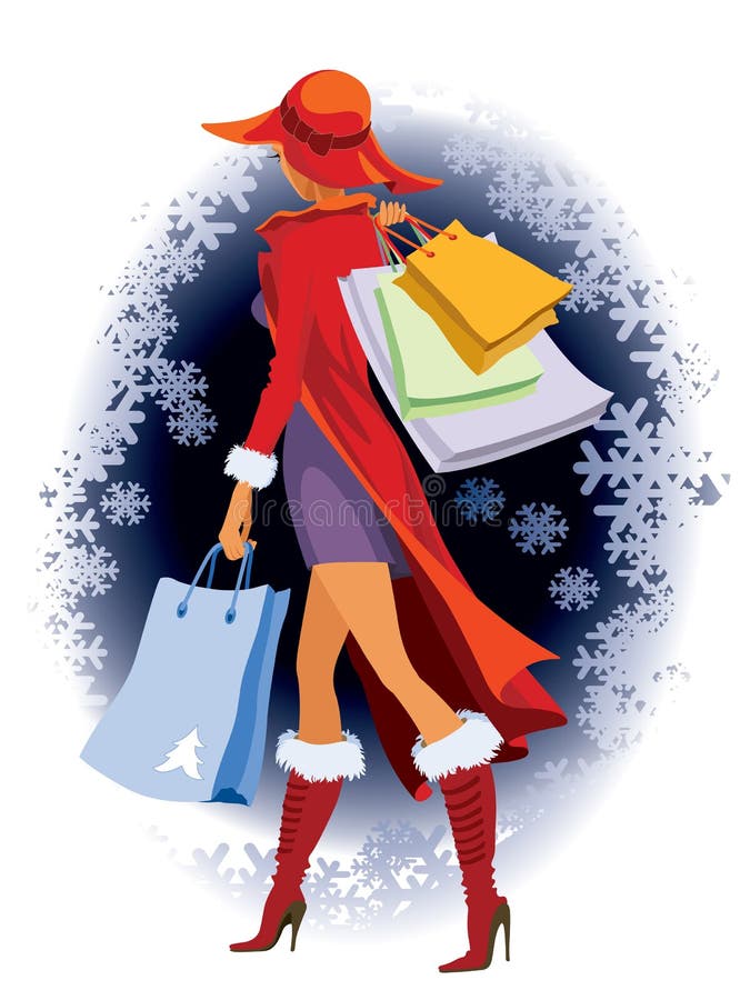 Julshopping royaltyfri illustrationer