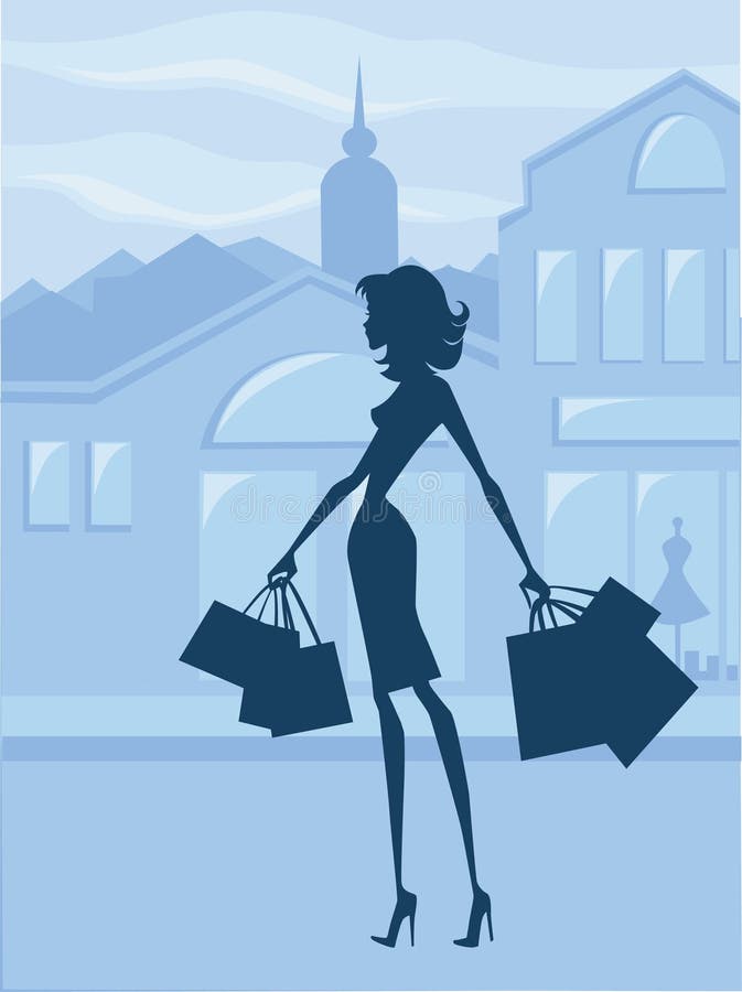 Traditionell shopping stock illustrationer