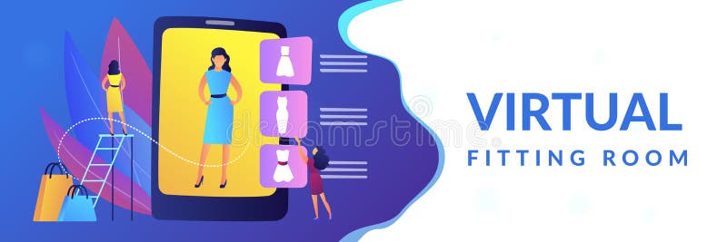 Virtual fitting room concept banner header. stock illustration