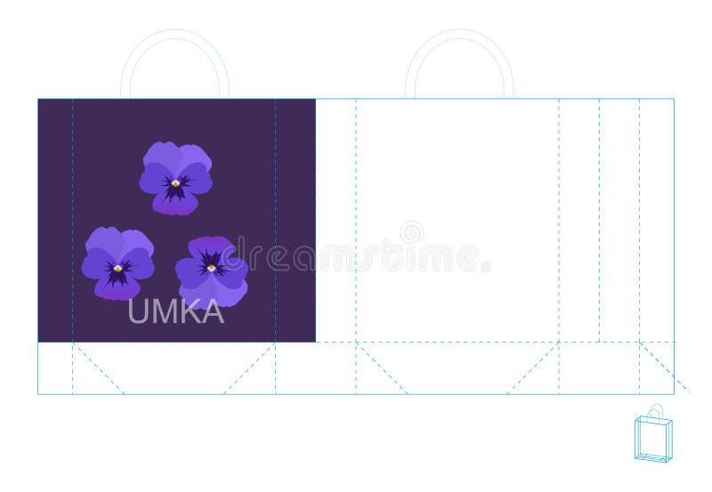 Shopping Bag Design with Pansy Flowers. Vector Template Stock Vector