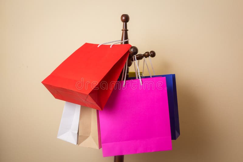 Shopping Bag Hanging on Wooden Hanger Stock Image Image of package