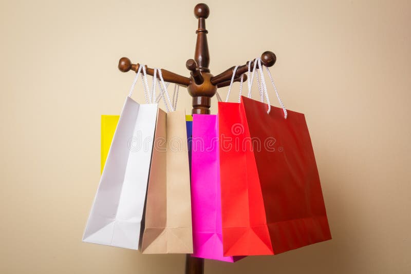 Shopping Bag Hanging on Wooden Hanger Stock Image Image of holiday