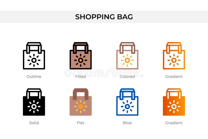 Shopping Bag Icon in Different Style. Shopping Bag Vector Icons