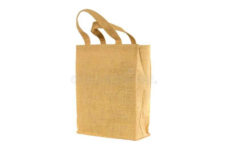 Nákupná taška vyrobená z recyklovaného vrece s izolované na bielom pozadí.