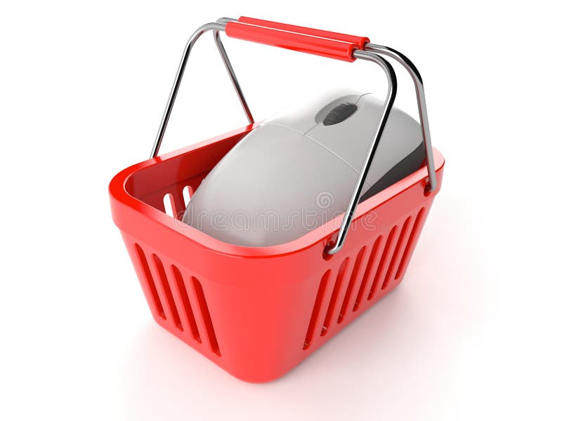 Shopping basket with computer mouse stock illustration Shopping basket with computer mouse stock illustration