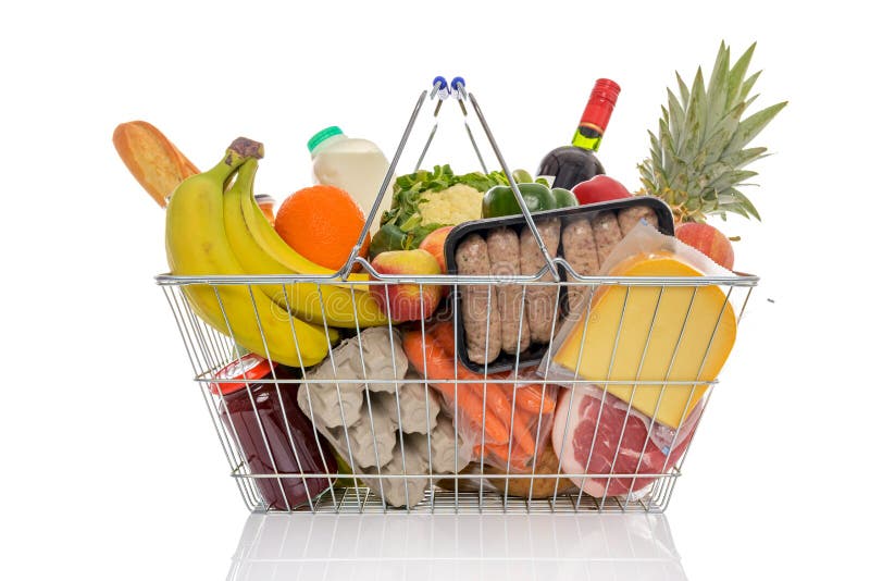 Shopping basket full of fresh food isolated