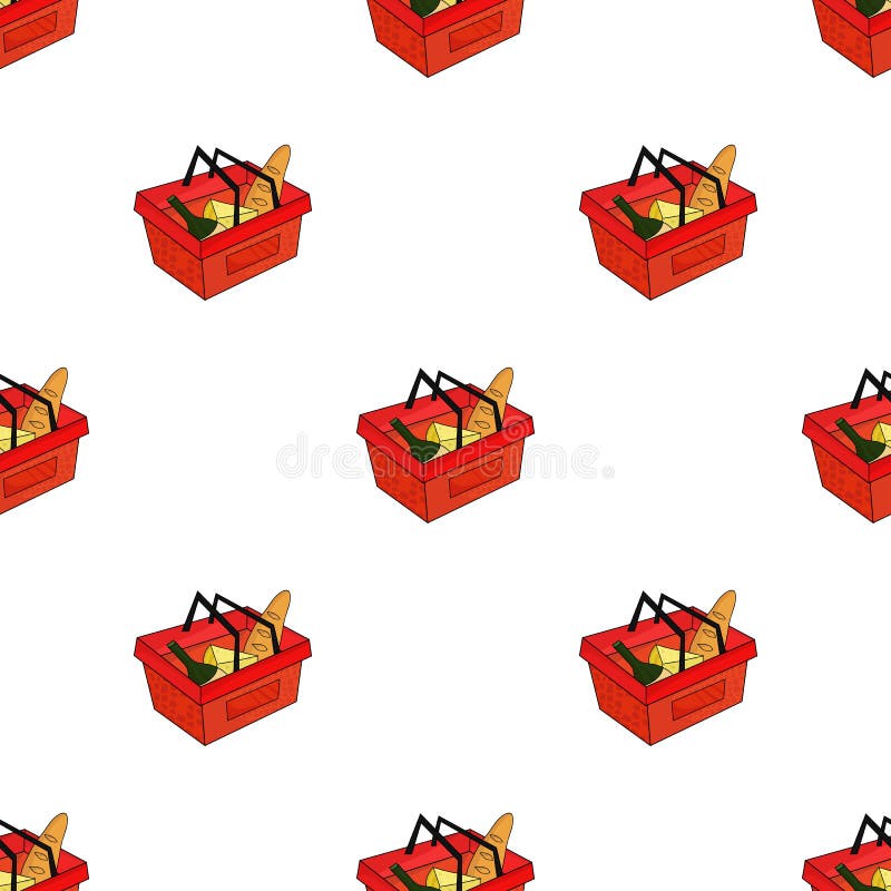 Shopping Basket Full Of Groceries Icon In Cartoon Style Isolated On