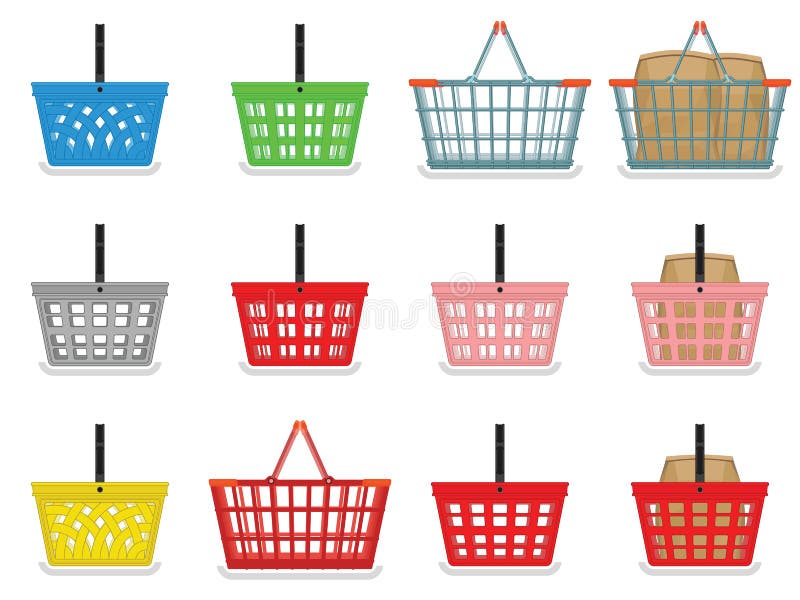 Realistic shopping baskets stock illustration. Illustration of carry