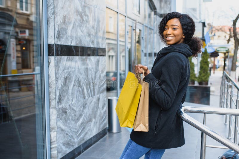 African American Woman Shopping. Seasonal Discounts Stock Image - Image ...