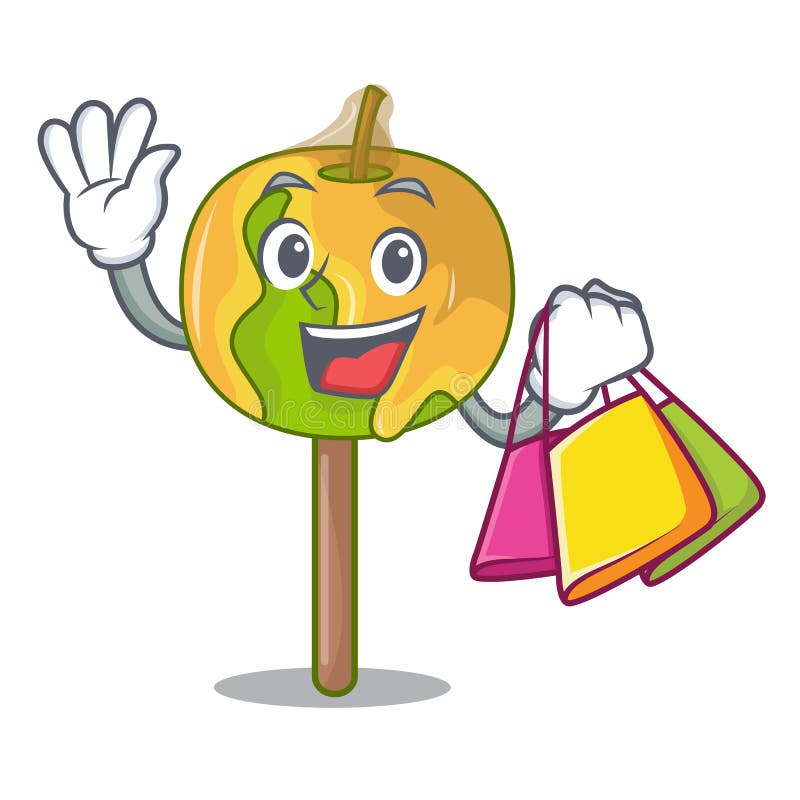 Shopping candy apple character cartoon royalty free illustration Shopping candy apple character cartoon royalty free illustration