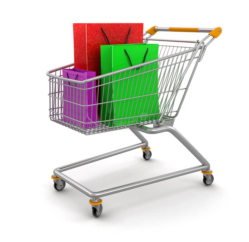 Shopping Cart and Bags (clipping Path Included) Stock Illustration