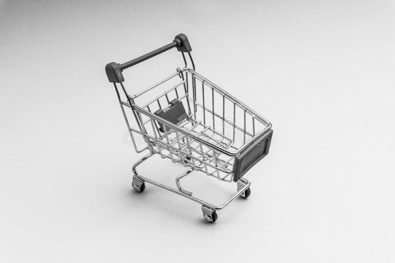 Shopping cart on black and white background, business and shopping concept