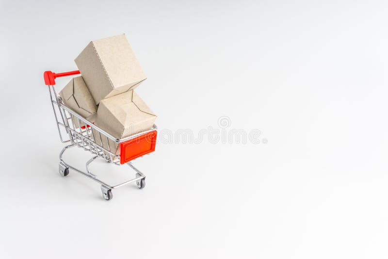 Shopping cart and box isolated on white background , business , shopping concept.