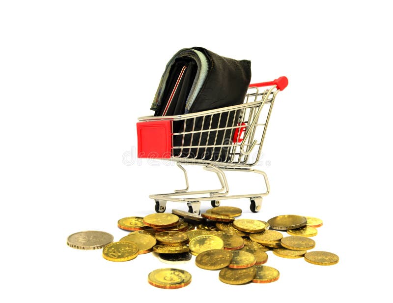 Shopping Cart with Coins and Wallet Stock Image Image of trolley
