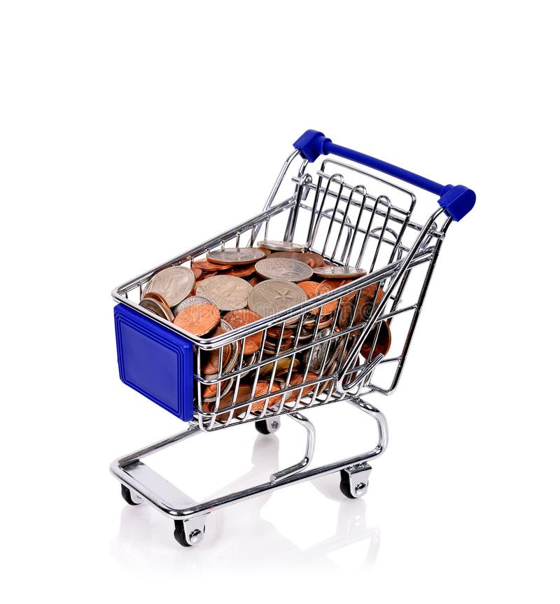 Shopping cart with coins stock photo. Image of handle 49102548