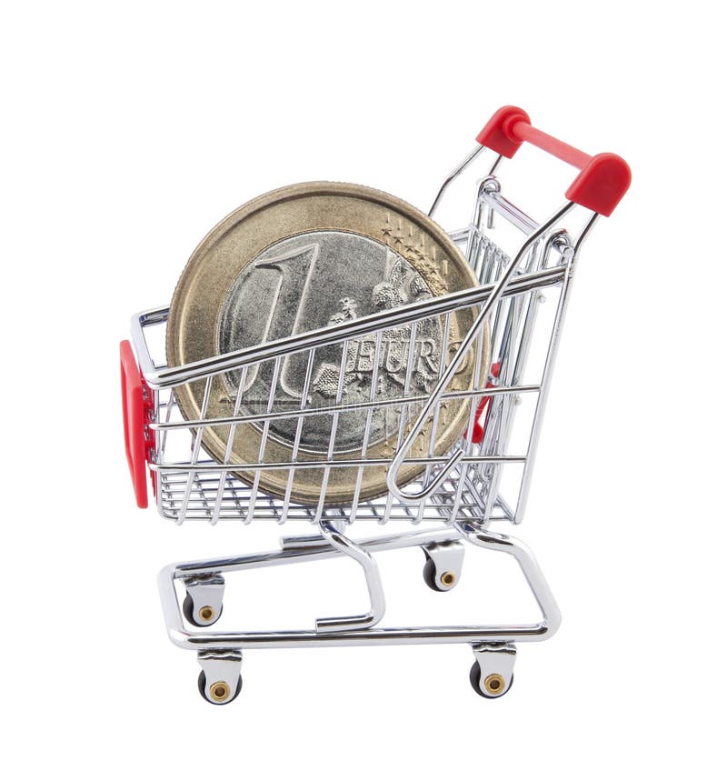 Shopping Cart With Euro Coin Stock Photo Image of economy, container