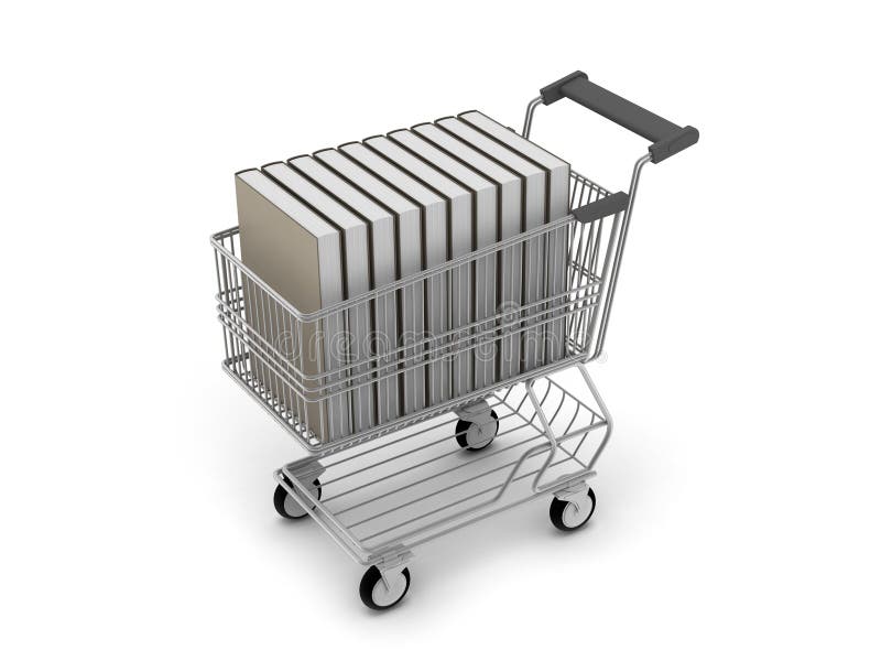 Premium Photo  Shopping for books. shopping cart with books on the white  background