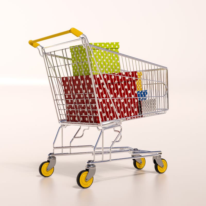 Shopping Cart Full of Purchases in Packages Stock Illustration