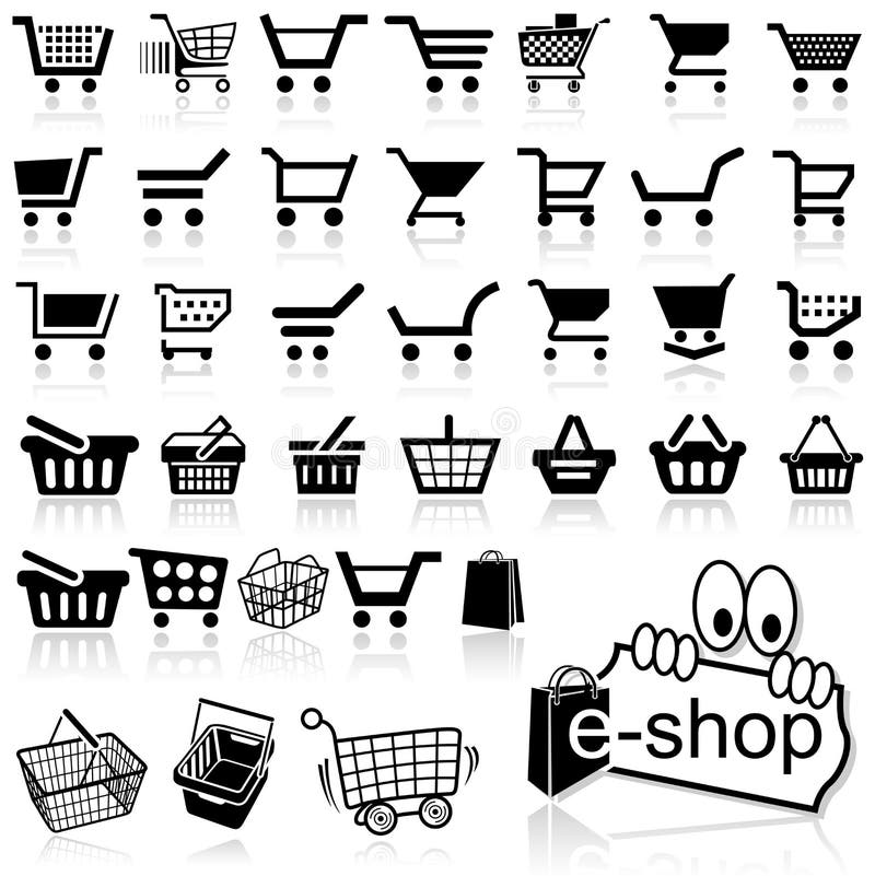 Compras conjunto compuesto por iconos de negro iconos, ilustraciones.