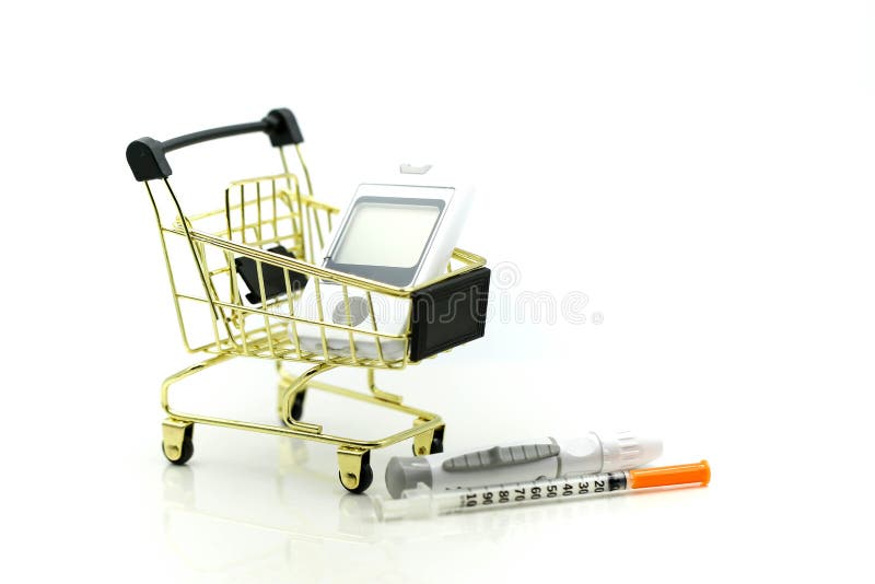 Shopping cart of medicine, diabetes, glycemia, health care concept. stock image Shopping cart of medicine, diabetes, glycemia, health care concept. stock image