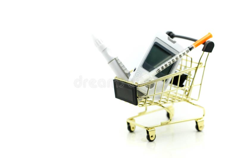 Shopping cart of medicine, diabetes, glycemia, health care concept. royalty free stock photography Shopping cart of medicine, diabetes, glycemia, health care concept. royalty free stock photography