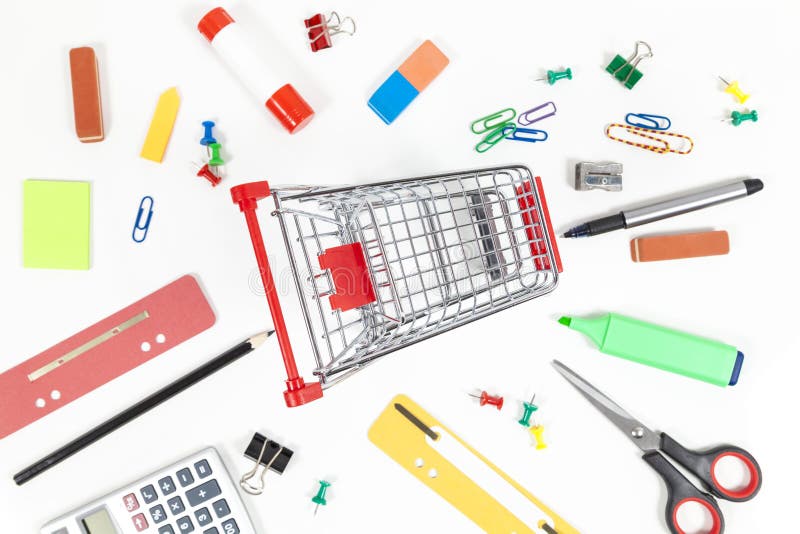 Shopping Cart and Office Supplies Stock Image Image of shopping, mess