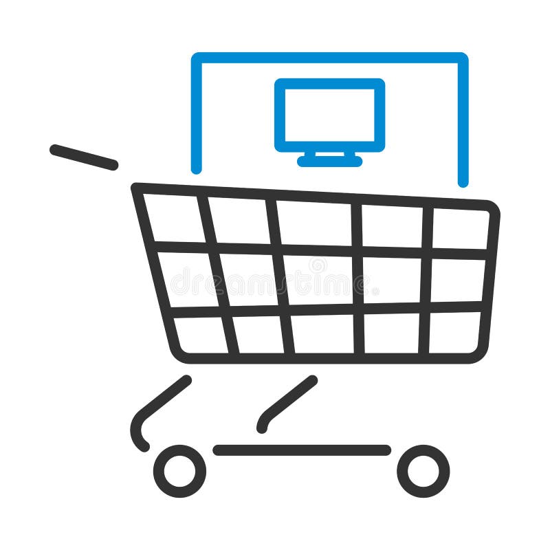 Shopping Cart with PC Icon stock vector. Illustration of graphic