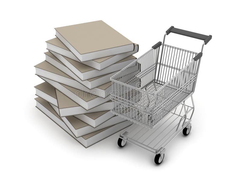 Books and Shopping Cart Isolated on White Stock Illustration Illustration of textbook