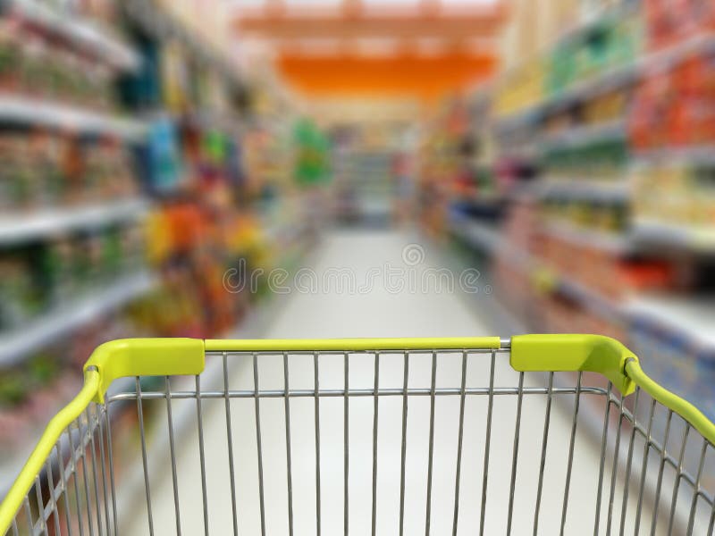 Shopping cart on supermarket store stock photography Shopping cart on supermarket store stock photography