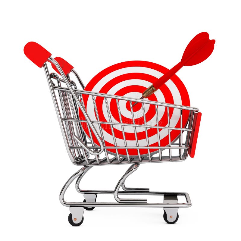 Shopping Cart with Target As Darts. 3d Rendering Stock Illustration