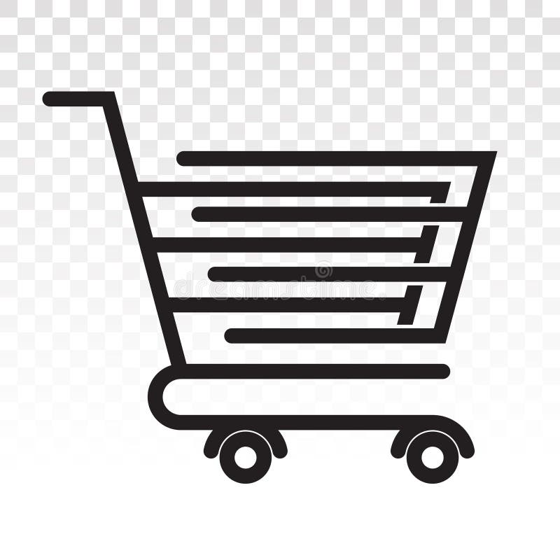 Shopping Cart Vector Line Art Icon On A Transparent Background Stock
