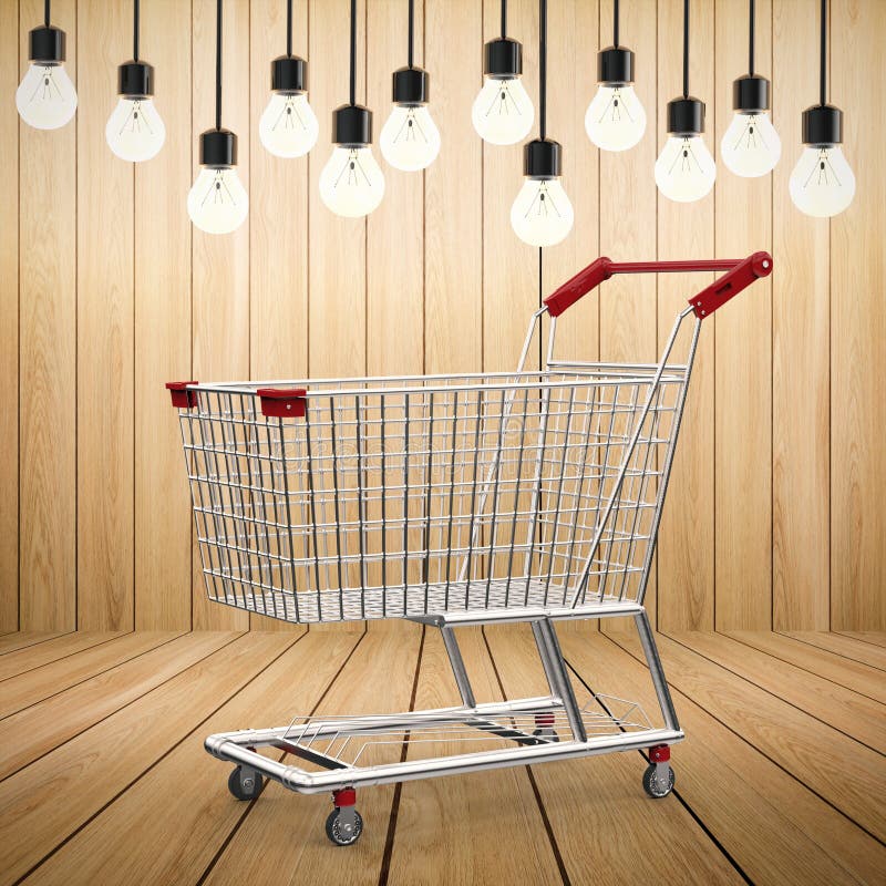 Shopping Cart On Wooden Background Stock Illustration Illustration of