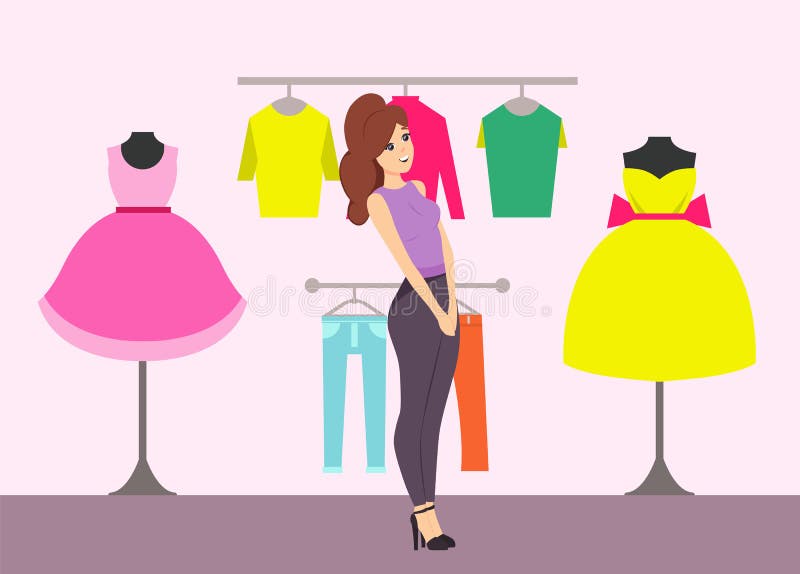 Shopping Female Looking at Dresses in Store Vector Stock Vector - Illustration of cheerful, consumer: 160700233 Shopping Female Looking at Dresses in Store Vector Stock Vector - Illustration of cheerful, consumer: 160700233