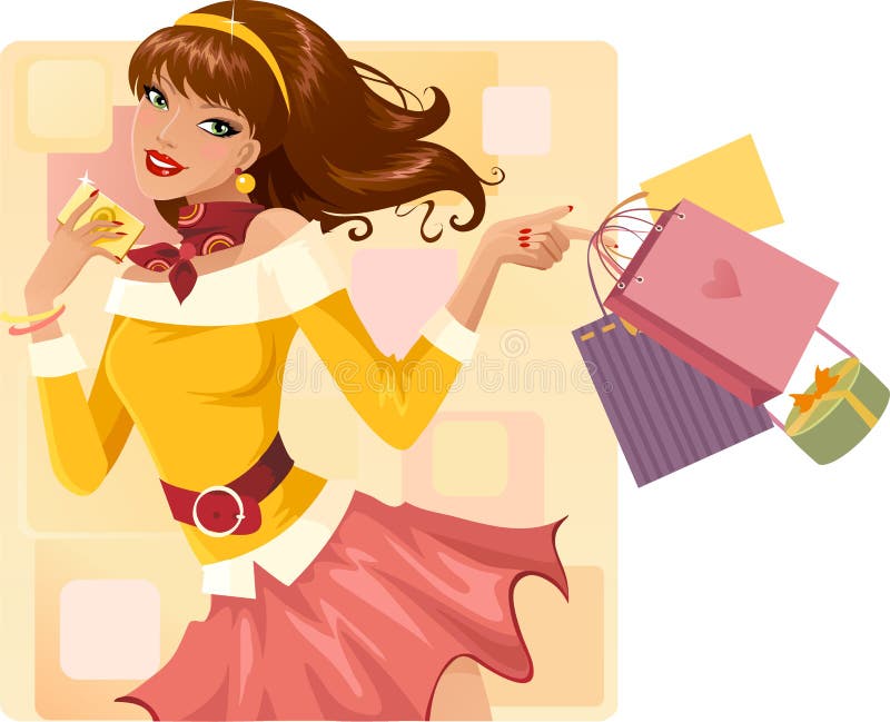Cartoon shopping girl stock vector. Illustration of shopping - 14711693