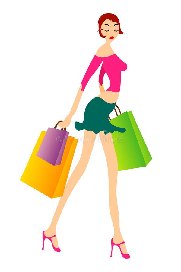 Woman Shopping Silhouette Isolated on White Stock Vector - Illustration ...