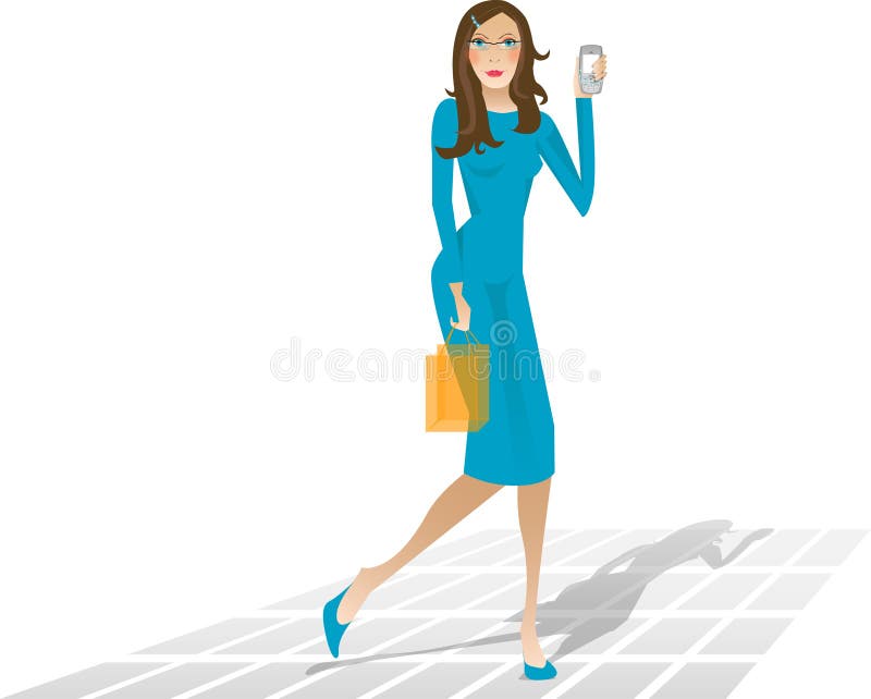 Shopping girl saw a missed call vector illustration
