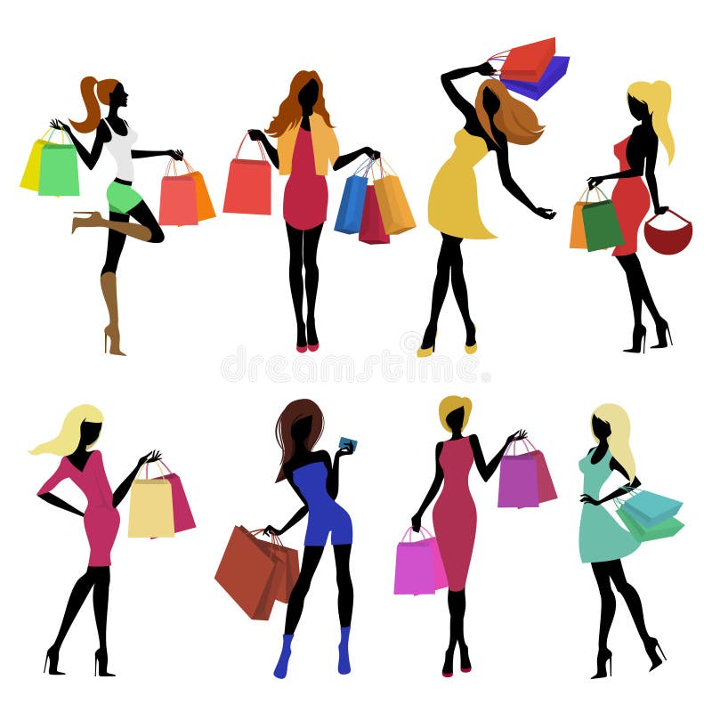 Women Shopping Silhouettes 2 Stock Illustration - Illustration of ...