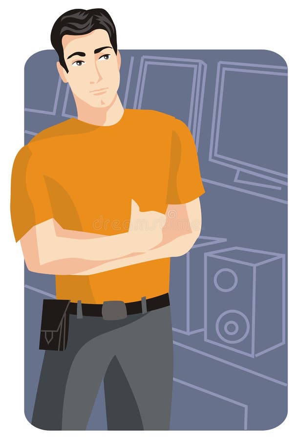 Vector illustration of a shopping man in a high-tech store. Tech store illustrations