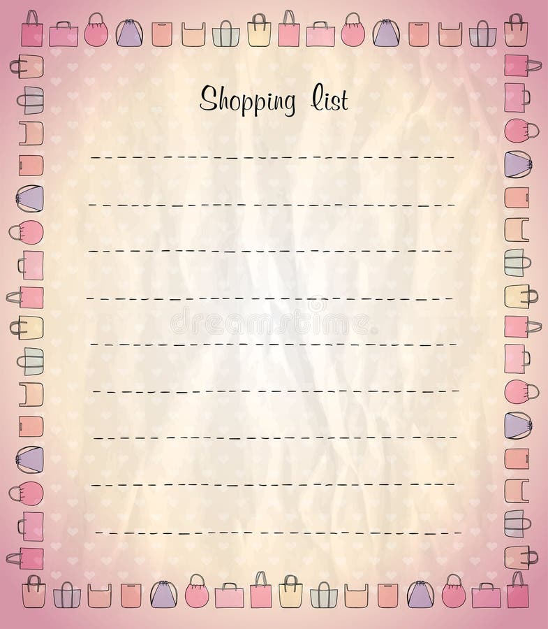 Shopping list vector blank mockup with shopper bags frame royalty free illustration