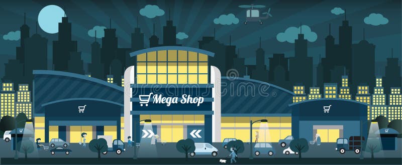 Shopping in the night city royalty free illustration